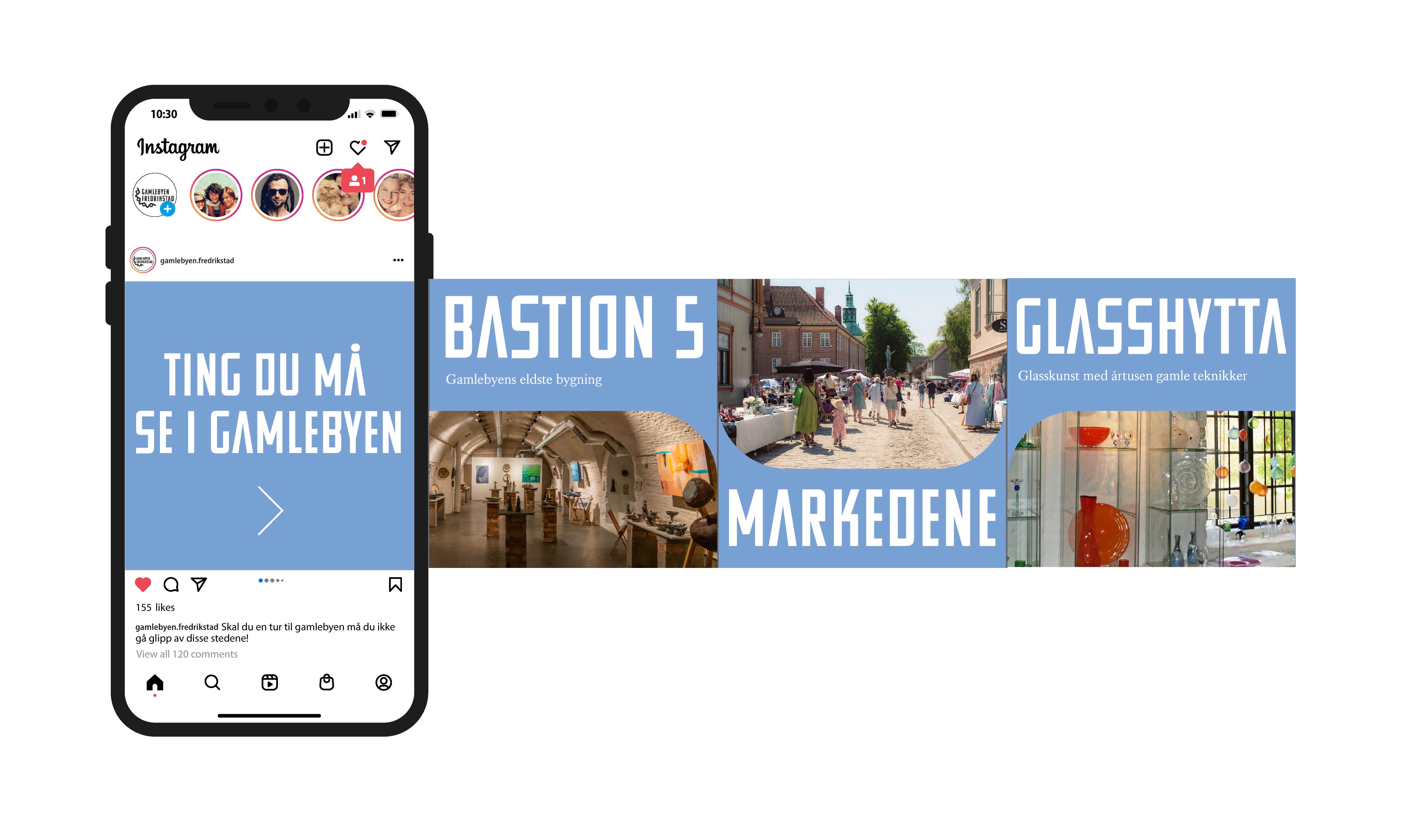 Instagram-karusell som formidler aktiviteter i gamlebyen
