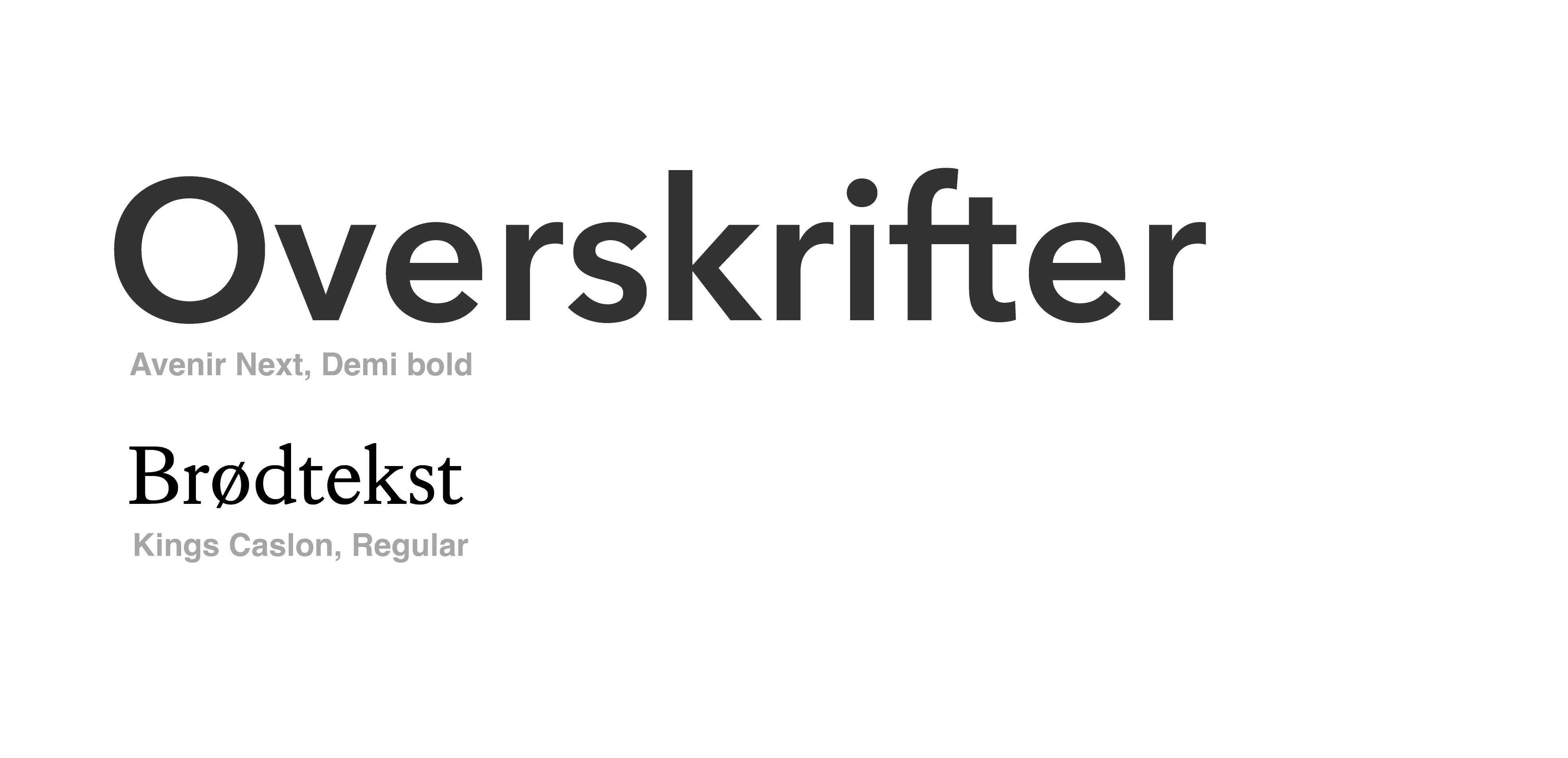 Typografisystem med Avenir Next og Kings Caslon