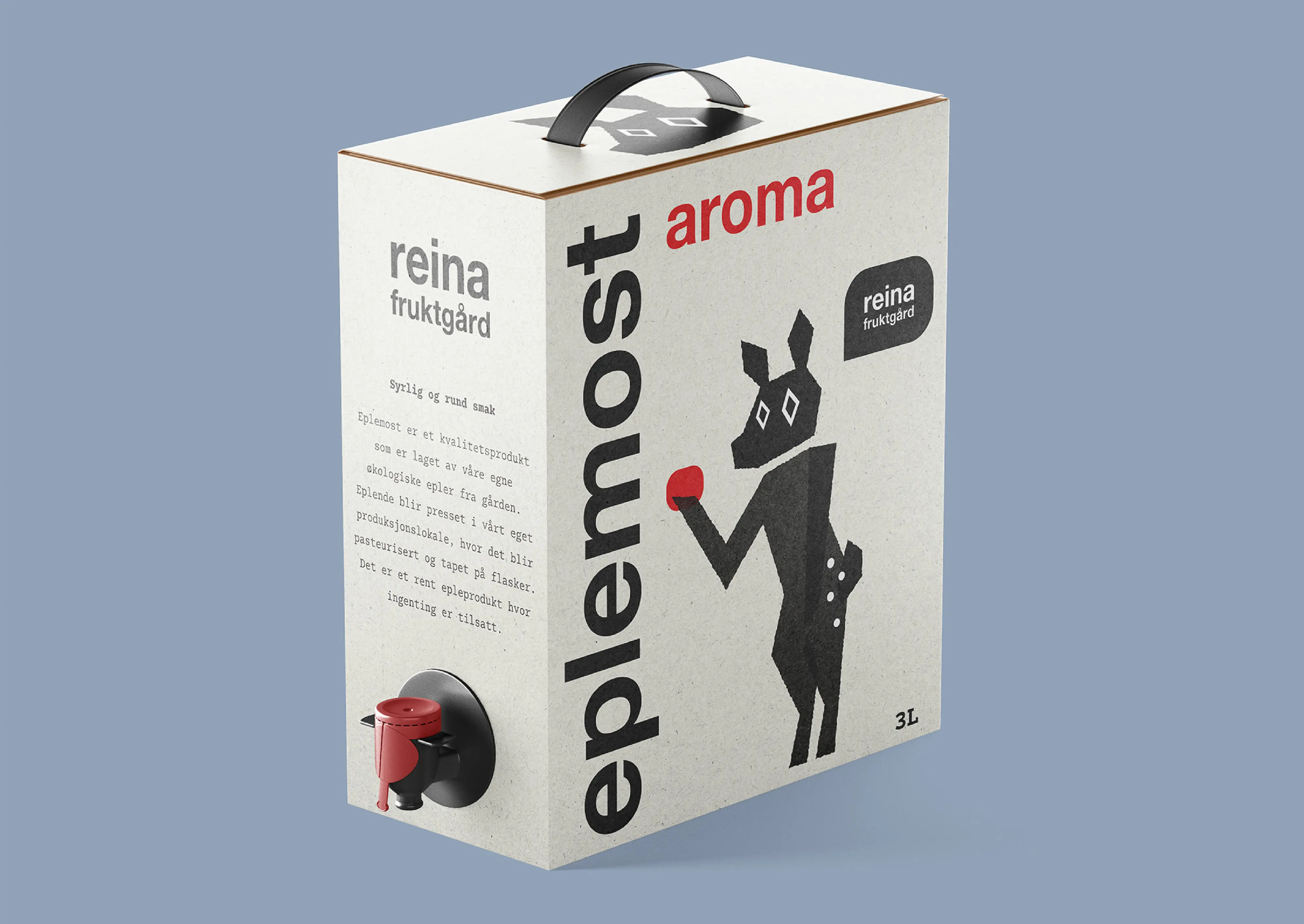 Mockup av tre-liters eplemost på pappkartong av resirkulert grovt papir