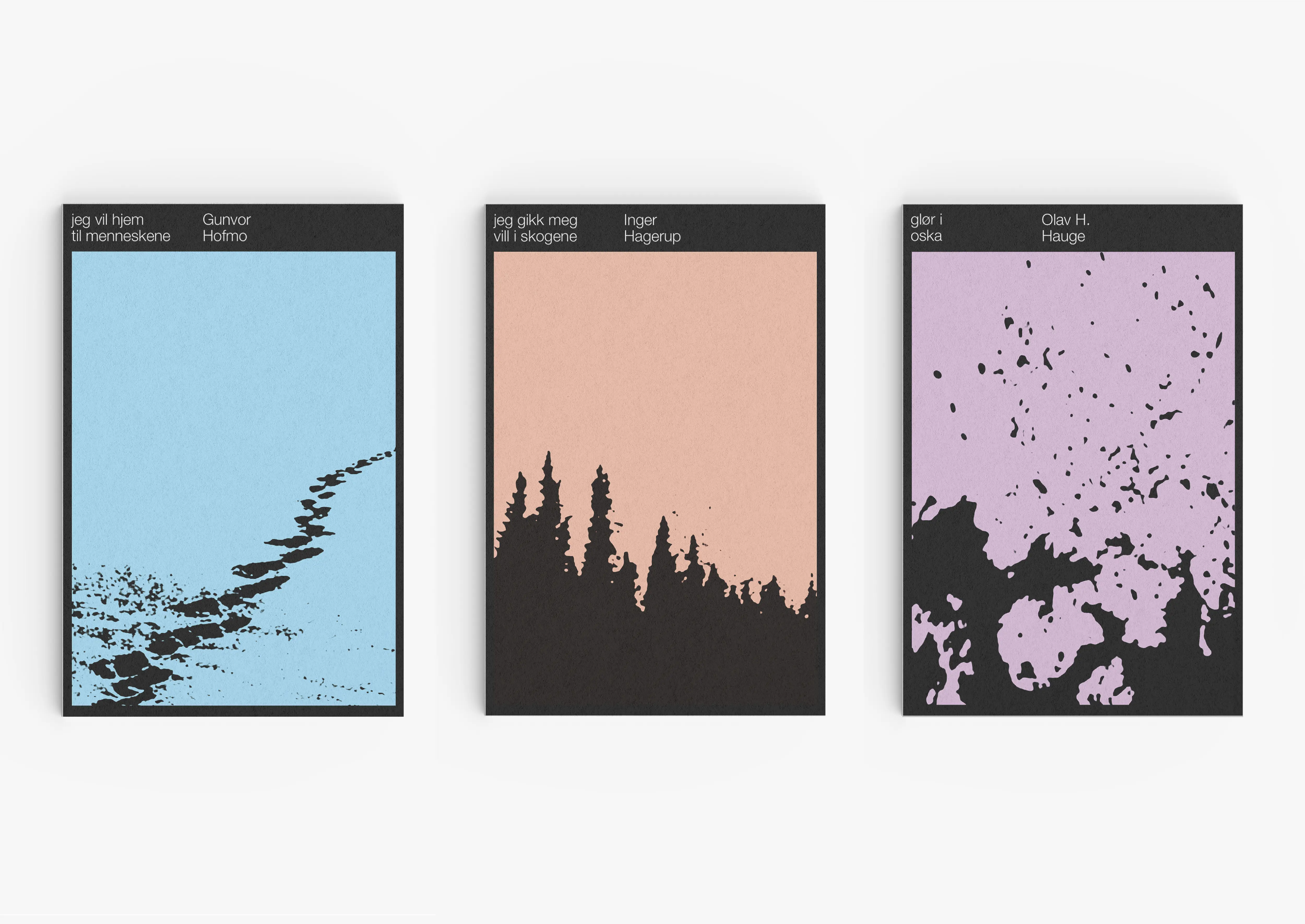 Mockup av de tre ferdige bokomslagene