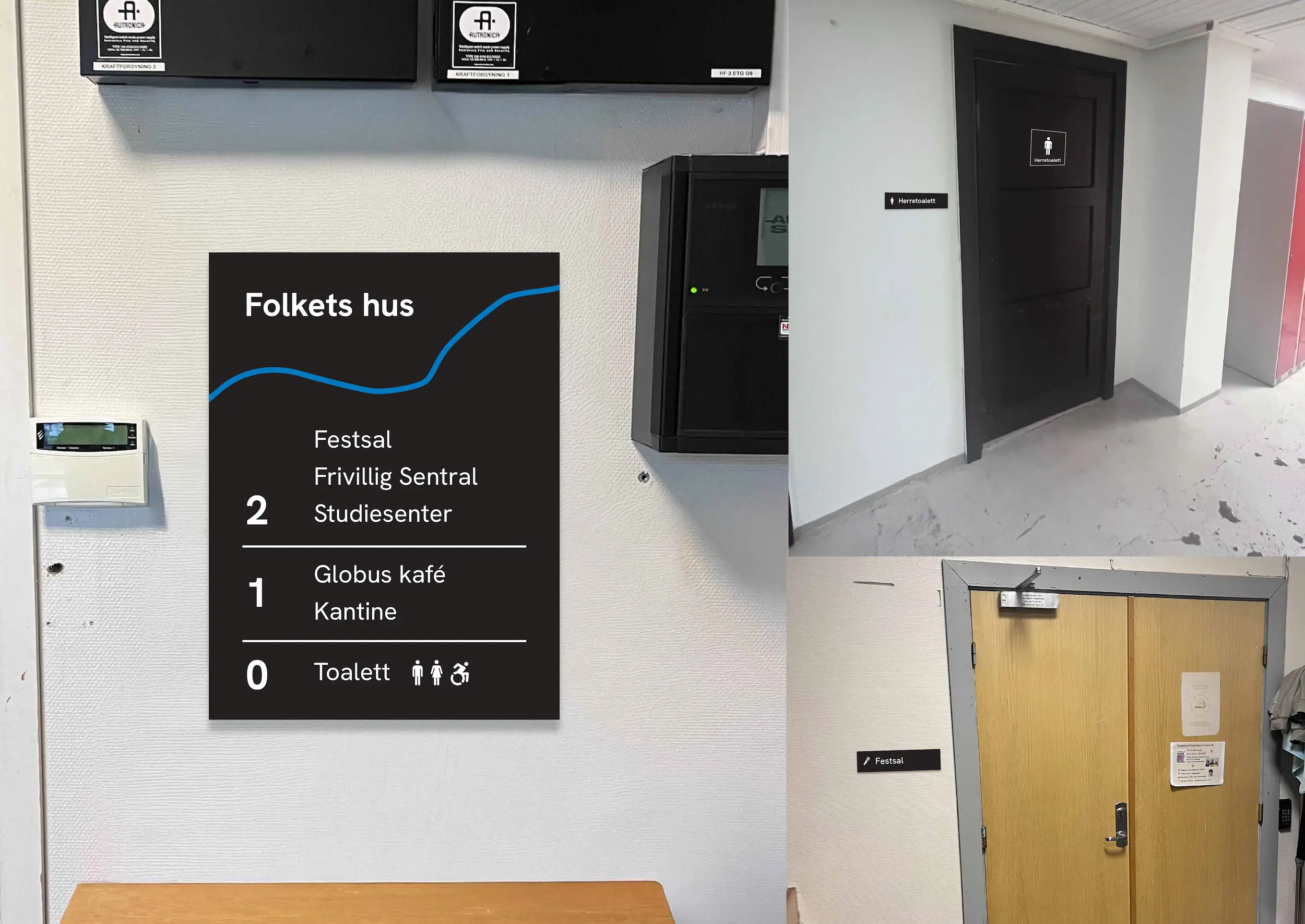 Innendørs skilting på Folkets Hus